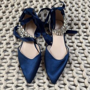 Blue Satin Flats Wedding Shoes